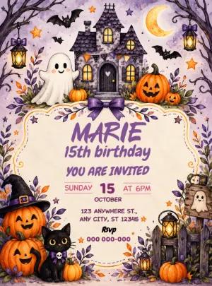 Spooky Cute Halloween Birthday Invitation | Editable Template