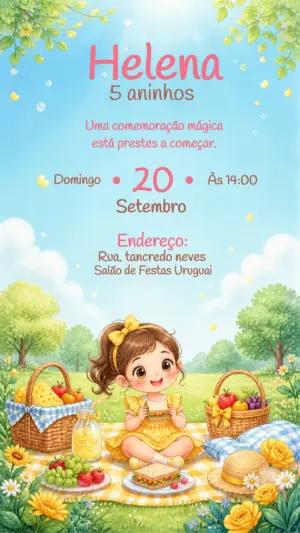 Convite de Aniversário Piquenique Menina Modelo Editável