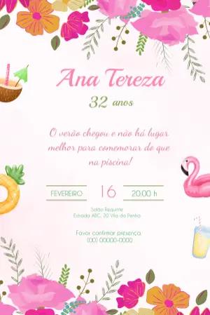 Convite de Aniversário Tropical Floral para Editar