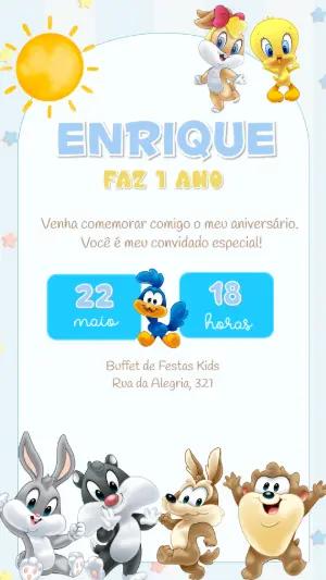 Convite de Aniversário Baby Looney Tunes Editável