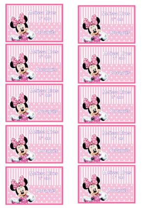 Etiqueta Escolar Minnie Rosa Editável para Imprimir