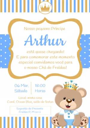 Convite Chá de Fraldas Ursinho Príncipe para Editar Online