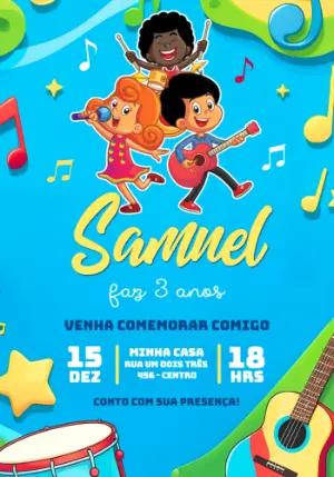 Convite de Aniversário 3 Palavrinhas Musical para Editar