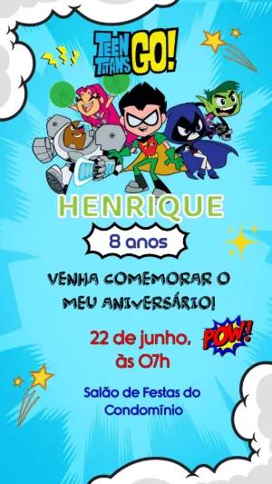 Convite de Aniversário Jovens Titãs para Editar Online