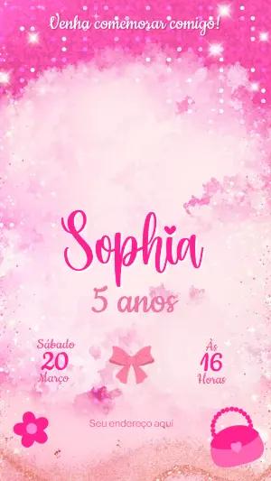 Convite Animado Aniversário Barbie Rosa para Editar Online