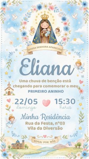 Convite Aniversário Nossa Senhora Aparecida Aquarela Editável