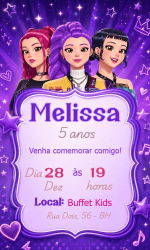 Convite de Aniversário Guerreiras do Kpop para Editar