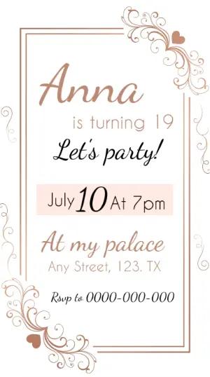 Elegant Rosé Gold Birthday Invitation Editable Template