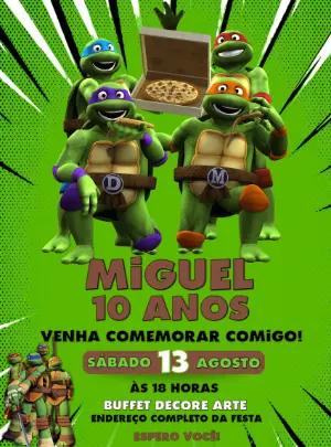Convite de Aniversário Tartarugas Ninja para Editar Online