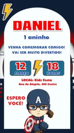 Convite de Aniversário Capitão América Infantil para Editar