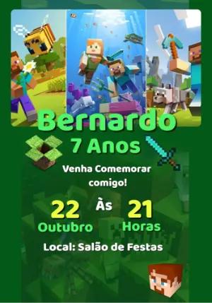 Convite de Aniversário Minecraft com Personagens para Editar Online
