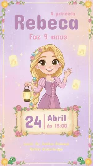 Convite de Aniversário Rapunzel Enrolados para Editar Digital