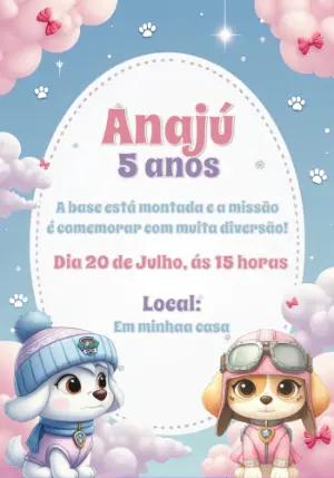 Convite Aniversário Patrulha Canina Menina para Editar Online