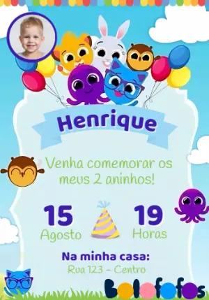 Convite Aniversário Bolofofos com Foto para Editar Online