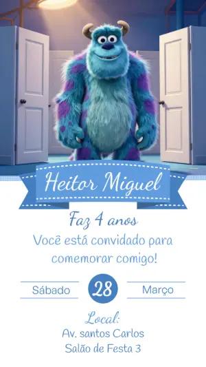 Convite Digital Infantil Monstros S.A. Modelo Editável