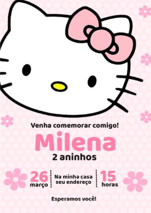Convite de Aniversário Hello Kitty Rosa para Editar Online