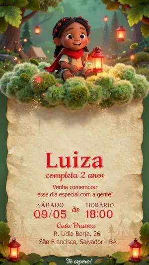 Convite de Aniversário Infantil Menina Exploradora Editável