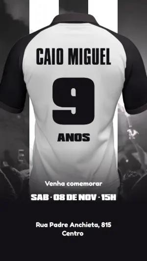 Convite Aniversário Futebol Camisa de Time para Editar Online