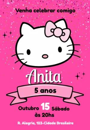 Convite de Aniversário Hello Kitty Rosa Glitter Editável