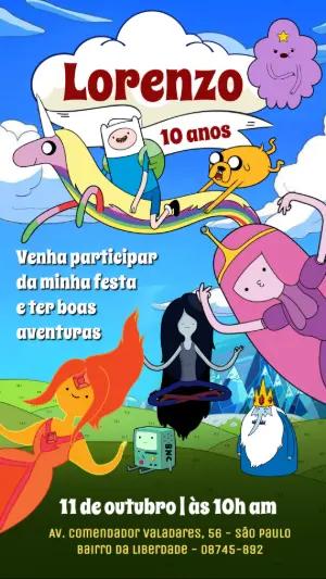 Convite Aniversário Hora de Aventura com Personagens para Editar