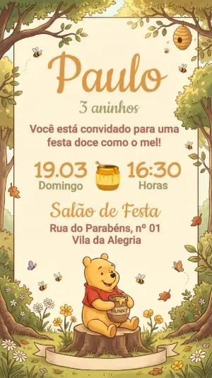 Convite de Aniversário Ursinho Pooh no Bosque Editável