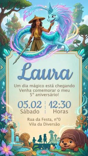 Convite de aniversário infantil Raya e o Último Dragão Editável