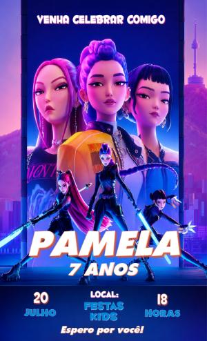Convite de Aniversário Guerreiras K-pop Futurista Editável