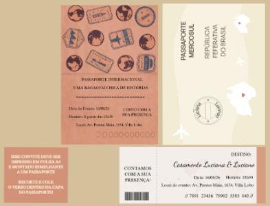 Convite de Casamento Tema Viagem Passaporte Editável para Imprimir