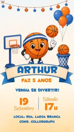 Convite de Aniversário Basquete Infantil para Editar
