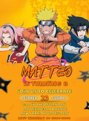Naruto Anime Birthday Invitation - Editable Digital Template