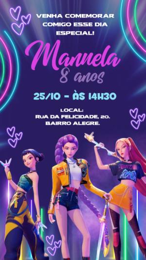 Convite Aniversário Guerreiras K-Pop para Editar Online