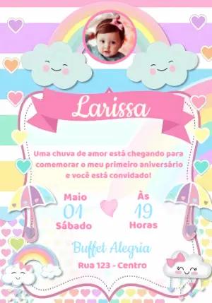 Convite Aniversário Chuva de Amor com Foto para Editar Online