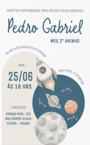 Convite de Aniversário Astronauta no Espaço para Editar Online