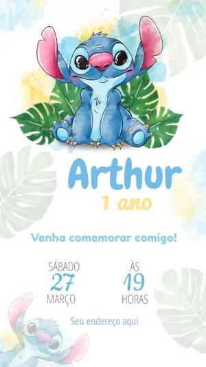 Convite de Aniversário Stitch para Editar Online