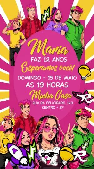 Convite de Aniversário Dos Rosa Digital para Editar