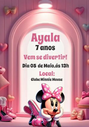 Convite de Aniversário Minnie Mouse Rosa para Editar Online