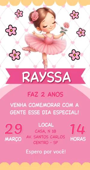 Convite de Aniversário Bailarina Rosa para Editar Online
