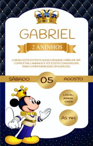Convite de Aniversário Mickey Príncipe Realeza Editável