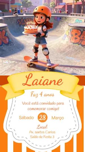 Convite Digital Aniversário Skate Radical Editável