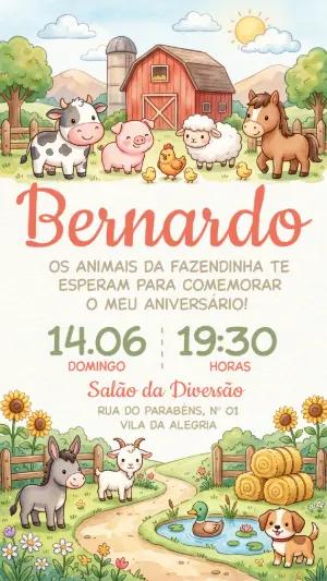 Convite de Aniversário Fazendinha Aquarela Editável