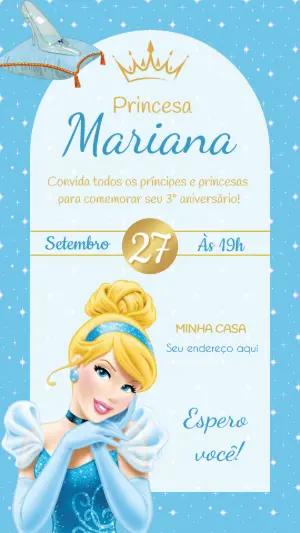 Convite de Aniversário Princesa Cinderela Editável