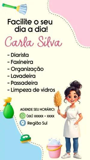 Cartão de Visita Faxineira e Diarista para Editar Online