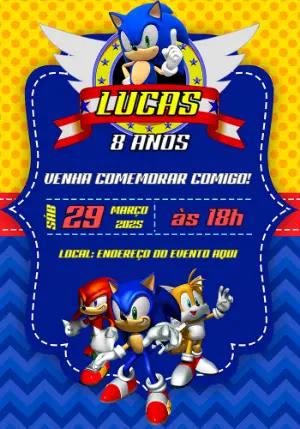 Convite de Aniversário Sonic e Turma para Editar Online