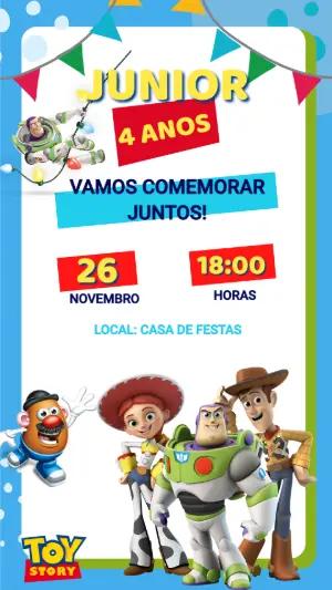Convite de Aniversário Toy Story Colorido para Editar