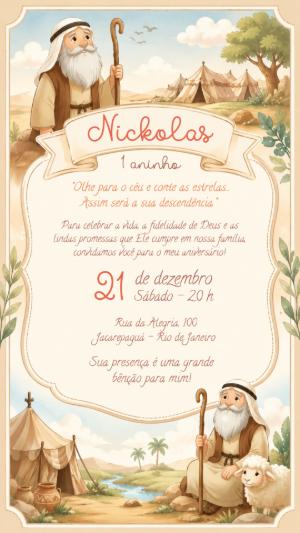 Convite Digital Abraão para Aniversário e Batizado Editável