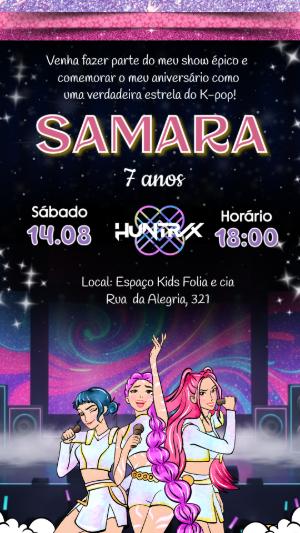Convite de Aniversário Guerreiras do K-pop Editável