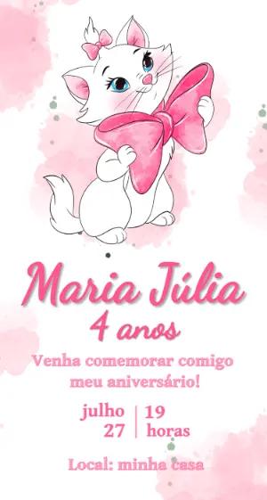 Convite de Aniversário Digital Gatinha Marie para Editar