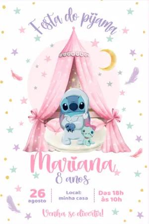 Convite Aniversário Stitch Festa do Pijama para Editar