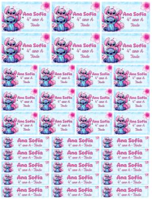 Etiqueta Escolar Stitch e Angel Fofa e Colorida para Editar