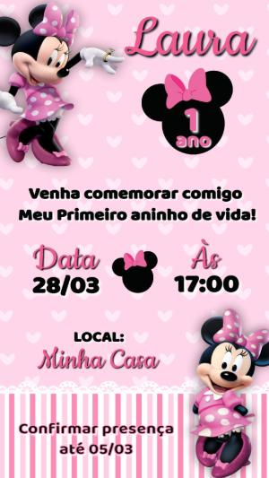 Convite de Aniversário Minnie Rosa Infantil Editável